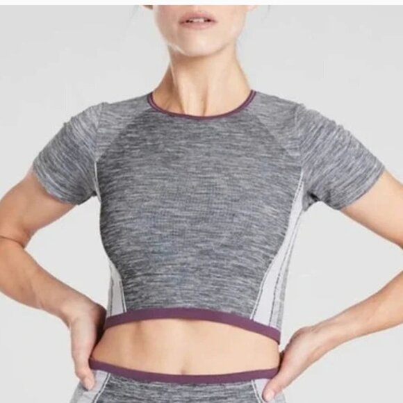 Athleta Impact Crop Top Compression Activewear Tee Women's XS Gray NWT - Picture 1 of 12